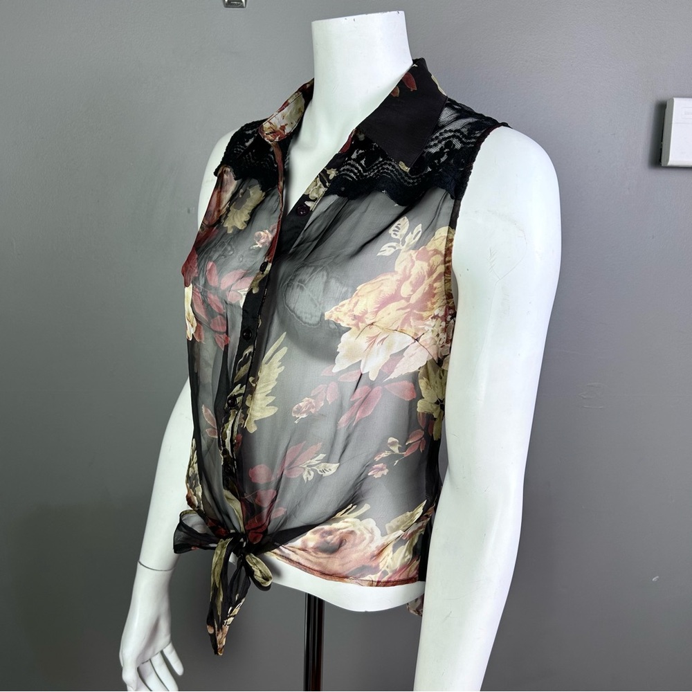 Wet Seal top Medium vintage sheer floral lace blouse romantic goth emo 90s - Picture 11 of 13
